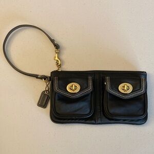 COACH Black Neoprene Double Turnlock Wristlet